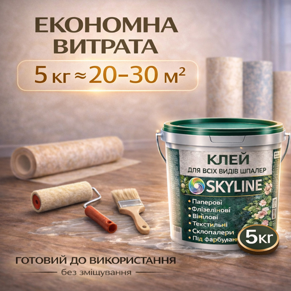 Клей для шпалер Skyline 5 кг універсальний суперміцний для скловолокна і важких шпалер, готовий без запаху Харків - фото 5