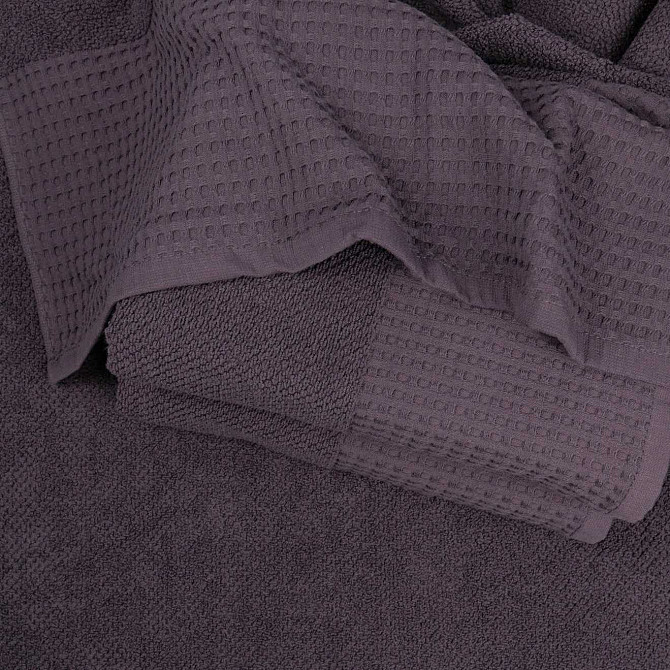 Комплект махрових рушників Вафельний Бордюр 3шт GM Textile 50х90см, 50х90см, 70х140см 500г/м2 (Темни Суми - фото 4