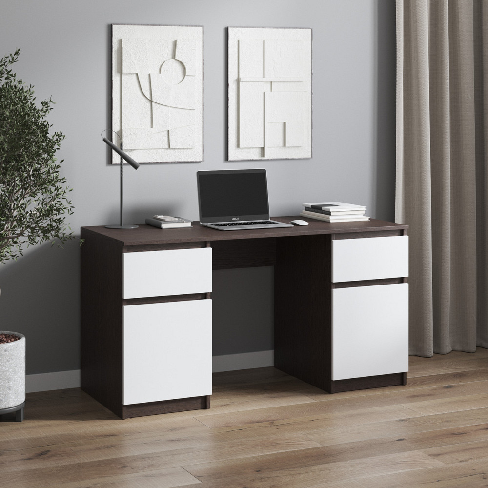 Компьютерный стол VAYS, письменный стол с двумя тумбами, c ящиками без ручек R-34 Венге Темный-Белый фасад Львов - изображение 1