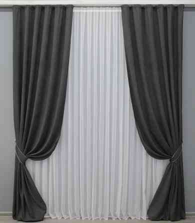 Комплект готовых штор VR-Textil Микровелюр Petek № 1495ш Темно-серый 150х270 см 2 шт (33-0581) Киев
