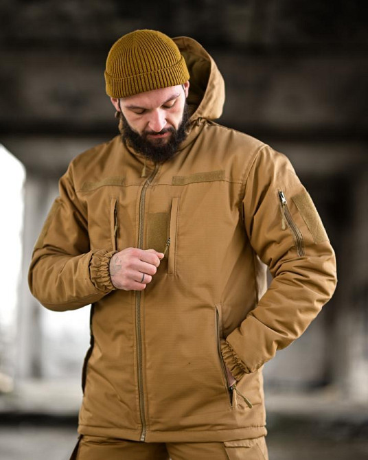 Зимовий тактичний чоловічий костюм койот куртка штани на синтепоні з підтяжками теплий закриває поперек Одеса - фото 4