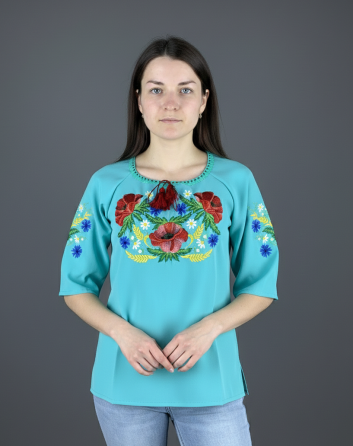 Вишита блуза з квітковим орнаментом МАКИ вишита гладдю Київ