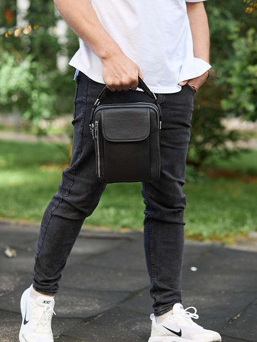 Мужская кожаная сумка-барсетка 19х24х7.5, сумочка планшет через плечо Bexhill BX-36256 черная Каменское - изображение 9