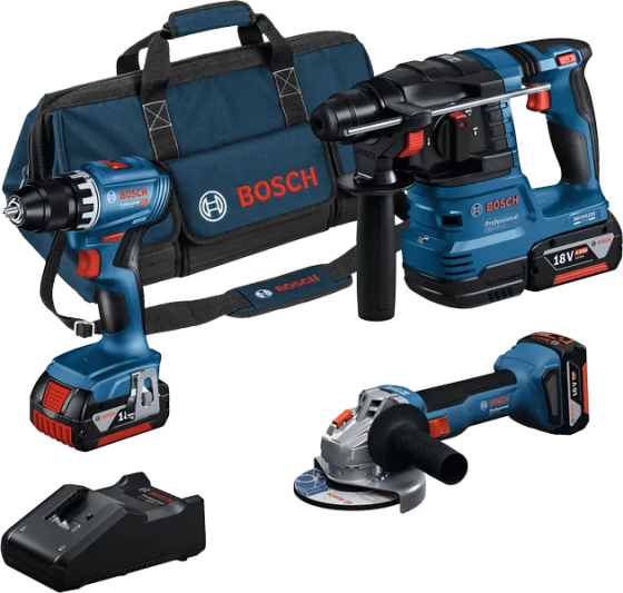 Набор аккумуляторных инструментов Bosch 18V: GSR 185-LI, GWS 18V-8, GBH 18V-22, 3×4 А·ч Киев