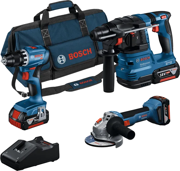 Набір акумуляторних інструментів Bosch 18V: GSR 185-LI, GWS 18V-8, GBH 18V-22, 3×4 А·год Київ - фото 1