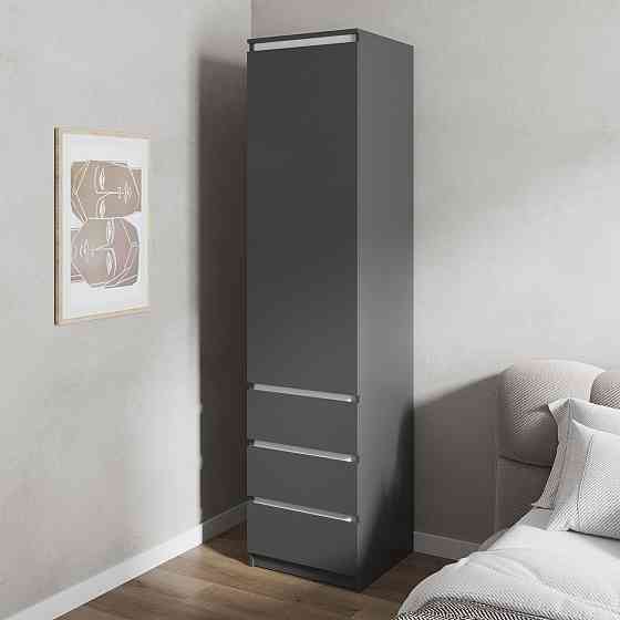 Шафа для одягу VAYS, пенал з полицями та шухлядами, без ручок R-35 Антрацит-Білі планки Львів