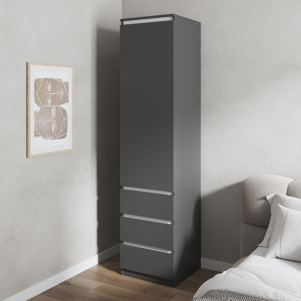 Шкаф для одежды VAYS, пенал с полками и ящиками, без ручек R-35 Антрацит-Белые планки Львов - изображение 1