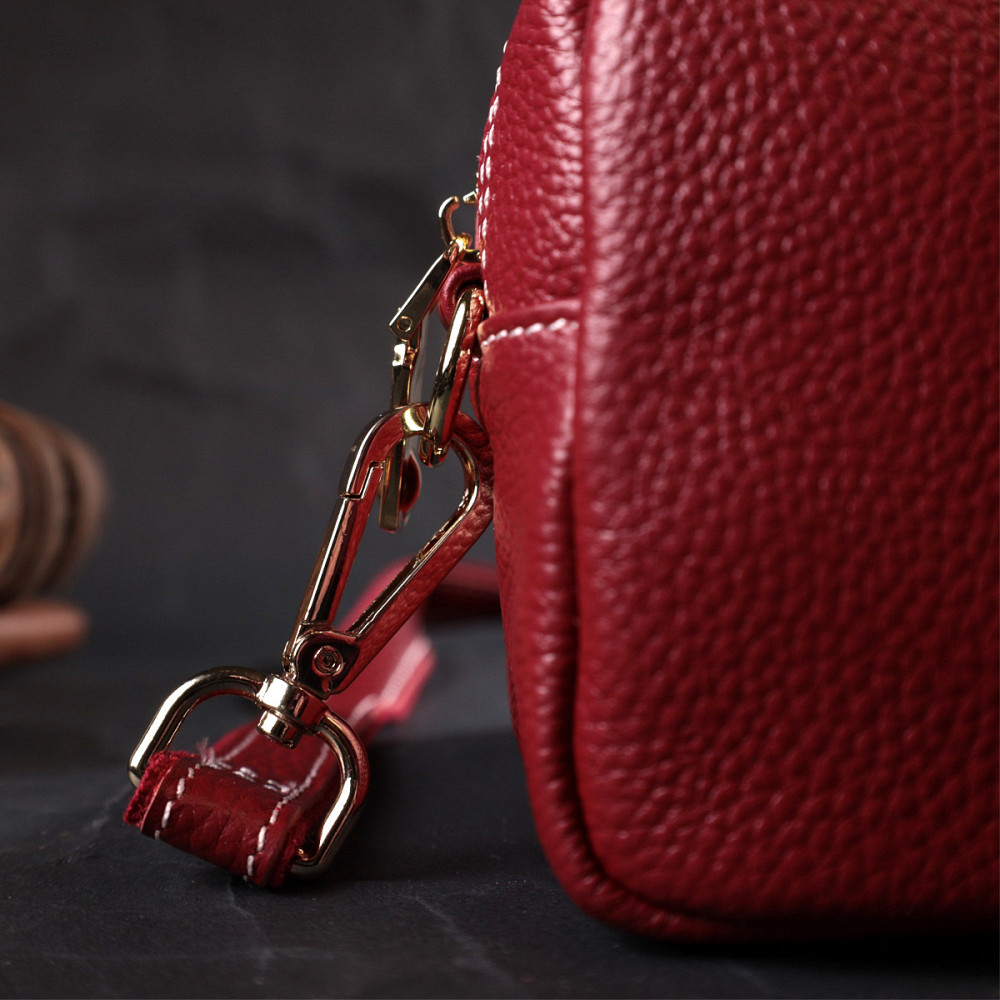 Интересная женская сумка с двумя ремнями из натуральной кожи Vintage 22274 Бордовый Киев - изображение 10