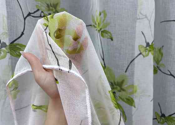 Тюль VR-Textil 1909т Flora Батист Білий з салатовим 300х270 см (40-245) Київ