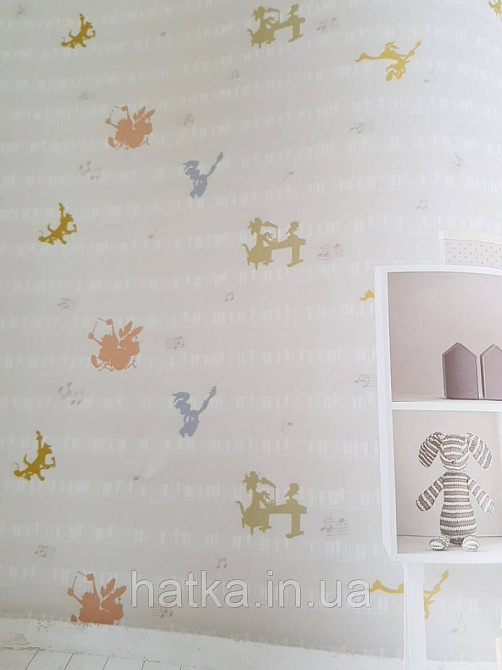 Обои виниловые на флизелине AdaWall Ada Kids метровые детские музыкальные инструменты ноты на светло сером Киев - изображение 1