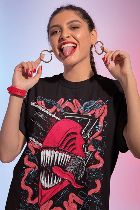 Футболка чоловіча з аніме принтом Людина-бензопила оверсайз (S/M/L) Чорний AnimeJ1194 Дніпро - фото 8