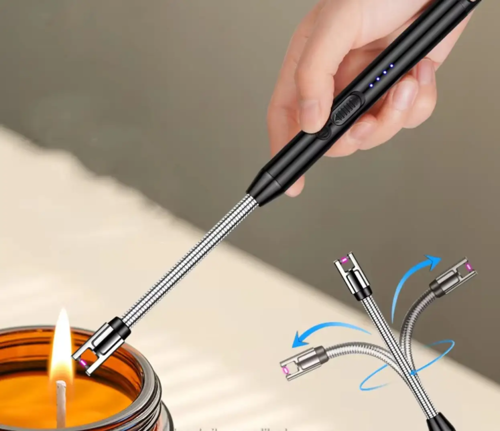 Електрична плазмова запальничка 2 шт. USB-C, довга гнучка шийка 360°, індикатор заряду, вітрозахисна, чорна Київ - фото 8
