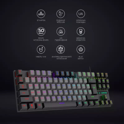 Клавиатура GamePro MK100B Blue Switch LED USB Black (MK100B) Винница - изображение 3