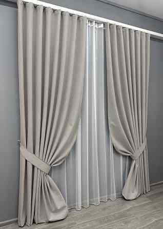 Комплект штор VR-Textil 100% блэкаут ASHEN NIGHT 200х270 2шт и Тюль 600х270 1847ш-1153т тауп с белым 71-084/7 Киев