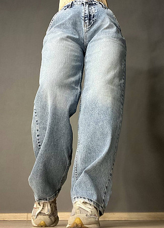 Джинси жіночі Mikaletta 9505 SKATER BALON jeans широкий крій банани косі кишені блакитні, блакитний, Одеса - фото 1