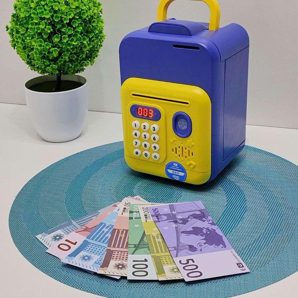 Сейф-скарбничка Банківський термінал з кодовим замком відбиток затягує купюри звук підсвічування Жовто-синій (589-36A-37A) Чернігів - фото 6
