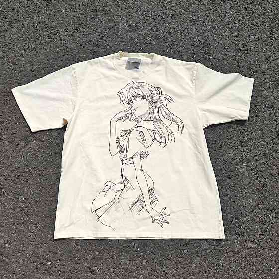 Футболка для хлопчика з принтом аніме Неон Генезис Євангеліон Асука Ланглей Скеткх оверсайз (зріст від 165 до 180) Чорний Дніпро