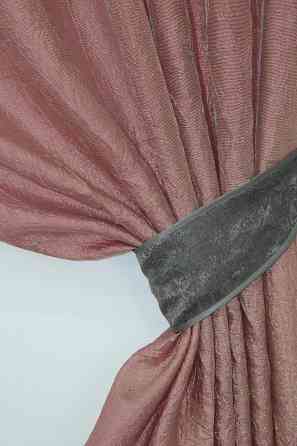 Кухонные шторы VR-Textil № 073к с ламбрекеном и подхватами розово-золотистый с серым 270х170 см (52-0365) Киев