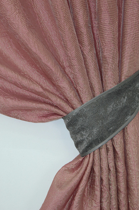 Кухонные шторы VR-Textil № 073к с ламбрекеном и подхватами розово-золотистый с серым 270х170 см (52-0365) Киев - изображение 3