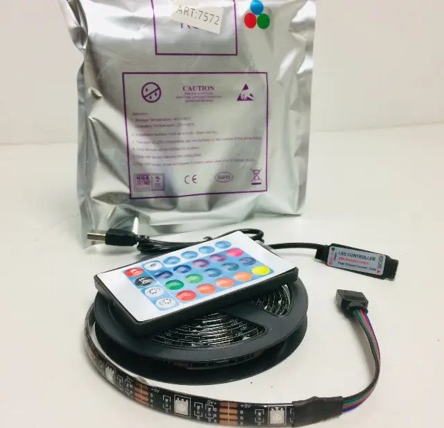 Різнокольорова світлодіодна стрічка RGB MOD-5050/ART 7572 комплект 2 метри з пультом керування Полтава - изображение 1