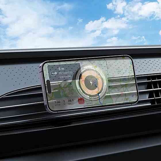 Тримач для мобiльного з БЗП BOROFONE BH211 Riley magnetic wireless fast charging car holder(air outlet) Black (6941991108693) Київ