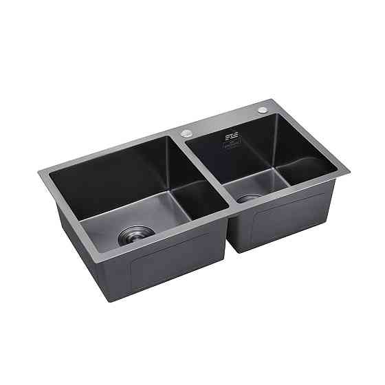 Кухонная мойка на 2 чаши Kroner KRP Schwarze - 7843ZHM PVD (3/1мм) черная Киев