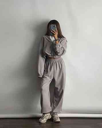 Женский теплый прогулочный костюм двойка: кофта и штаны микрофлис Серый Одесса