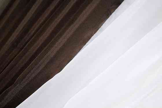 Кухонные шторки VR-Textil № 096к с подвязками венге с белым 400х170 см (52-0238) Киев