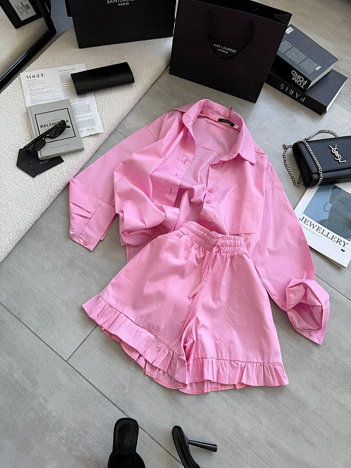 Жіночий літній костюм-двійка: сорочка та шорти котон Рожевий, 44/46 Одеса - фото 7