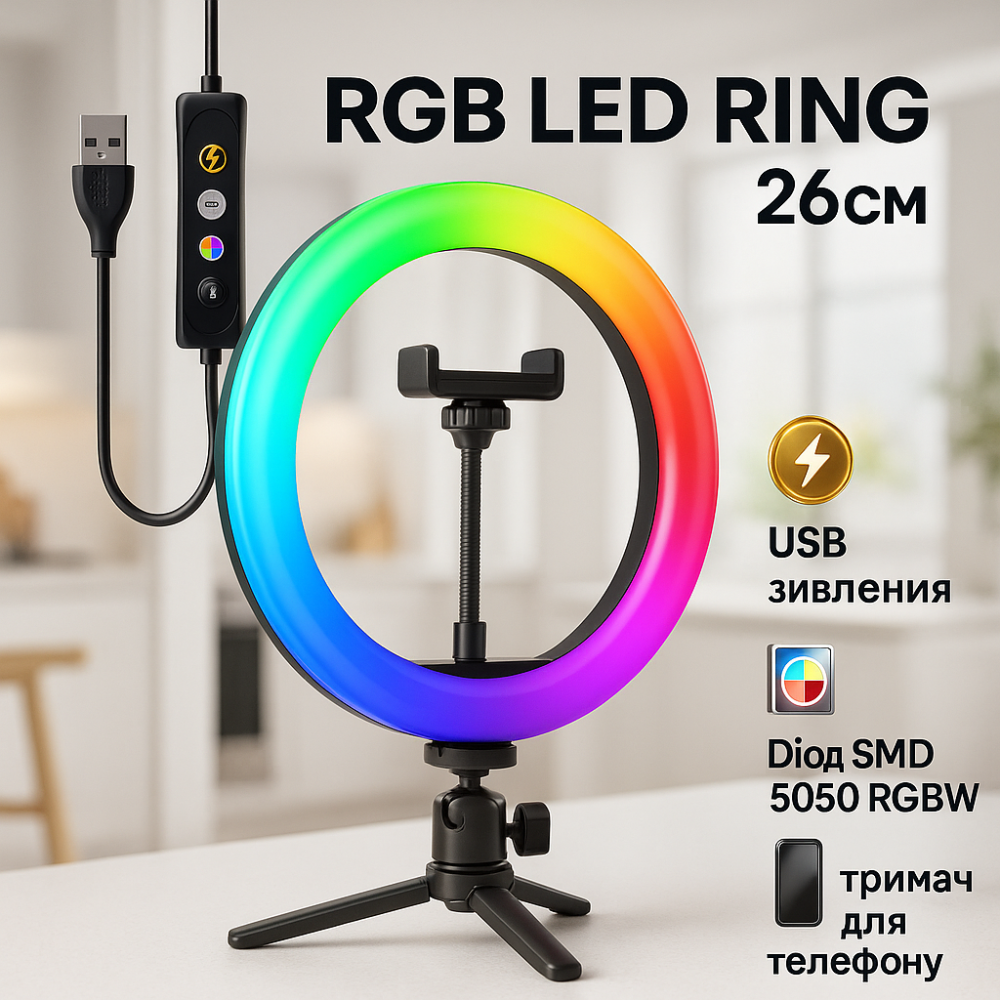 Кольцевая fill light RGB LED RING MJ26, Кольцевая светодиодная led лампа ring, Прожектор для блогеров UE-34 Львов - изображение 17