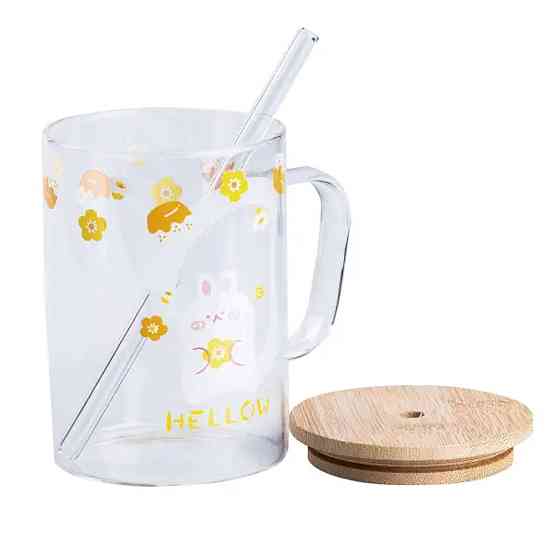 TS Kitchen Чашка скляна з дерев'яною кришкою та трубочкою HP7214C Коломыя