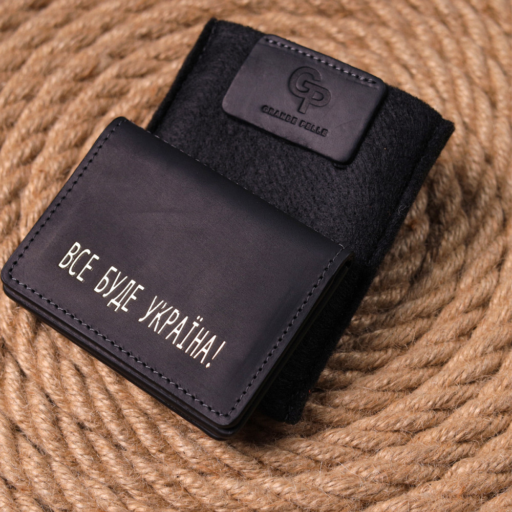 Містка обкладинка на автодокументи у вінтажній шкірі Чорна (GRANDE PELLE) Київ - фото 4