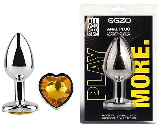 Анальна пробка з кристалом EGZO - Silver Heart Plug Yellow size S Sex Aura Київ