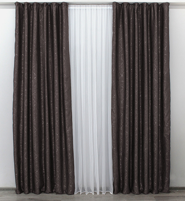 Комплект готовых штор VR-Textil Лен Саванна № 687ш Венге 150х270 см 2 шт (30-466) Киев - изображение 5