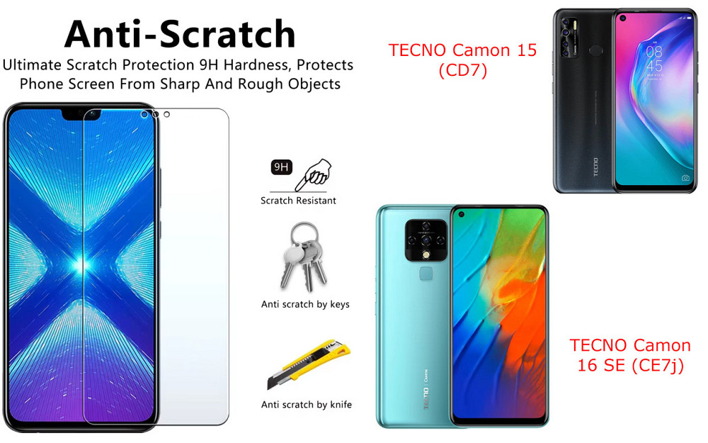 Защитное стекло NeoGlass для TECNO Camon 15 (CD7), 16 SE (CE7j) – ультрапрозрачное и устойчивое Киев - изображение 1