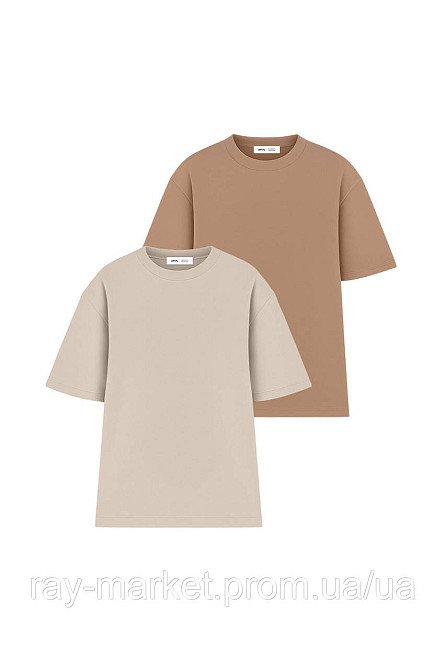 Набір футболок оверсайз жіночих 2 шт "U0104-Cream-Brown" L/XL Київ - фото 1
