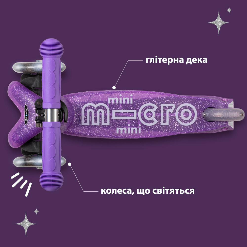 Самокат Micro серії Mini Deluxe Fairy Glitter LED – Пурпуровий Днепр - изображение 7
