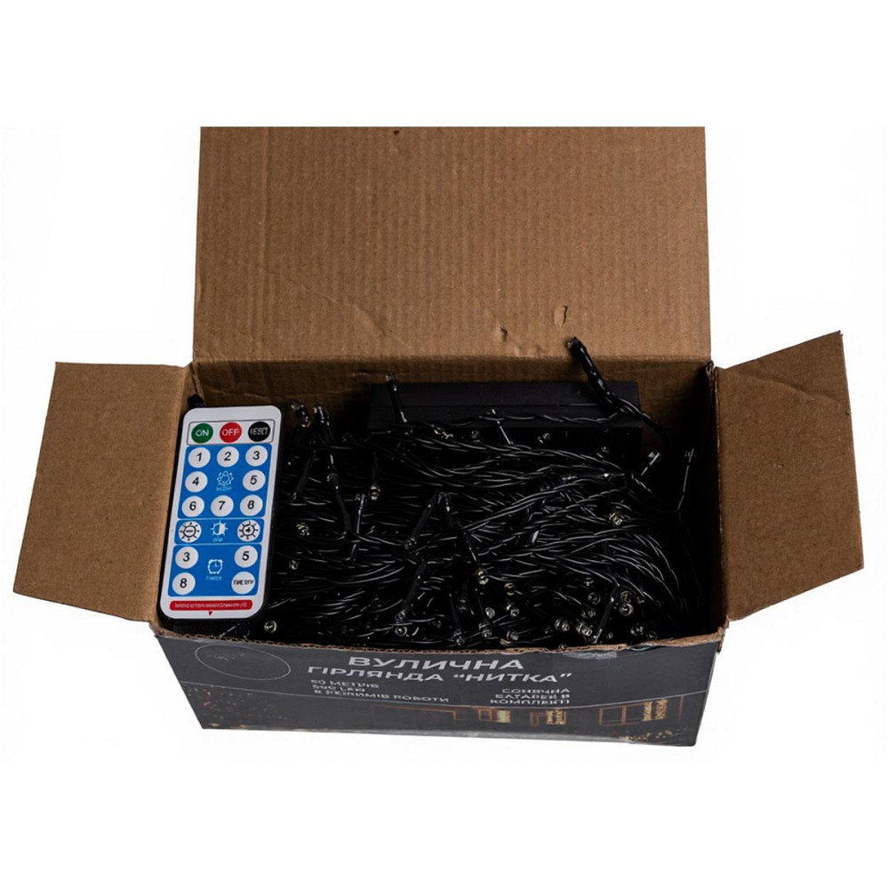 Новорічна гірлянда вулична 50 м 500 LED з сонячною батареєю чорний провід Білий SB500L50MBW Коломия - фото 2