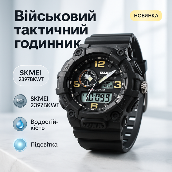 Военные часы с подсветкой SKMEI 2397BKWT, Армейские наручные часы для мужчины Водонепроницаемое KZ-54 Львов