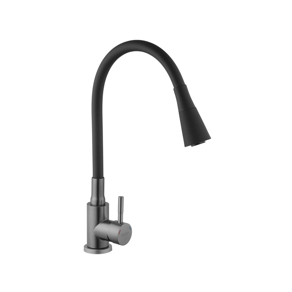 Змішувач для кухні з гнучким виливом Kroner KRP Edelstahl Klassisch — PVD031BLK графіт/чорний Київ - фото 1