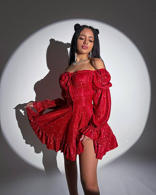 Жіноче святкове блискуче та мерехтливе люрексове плаття з блискітками Червоний, 46/48 Одеса - фото 1