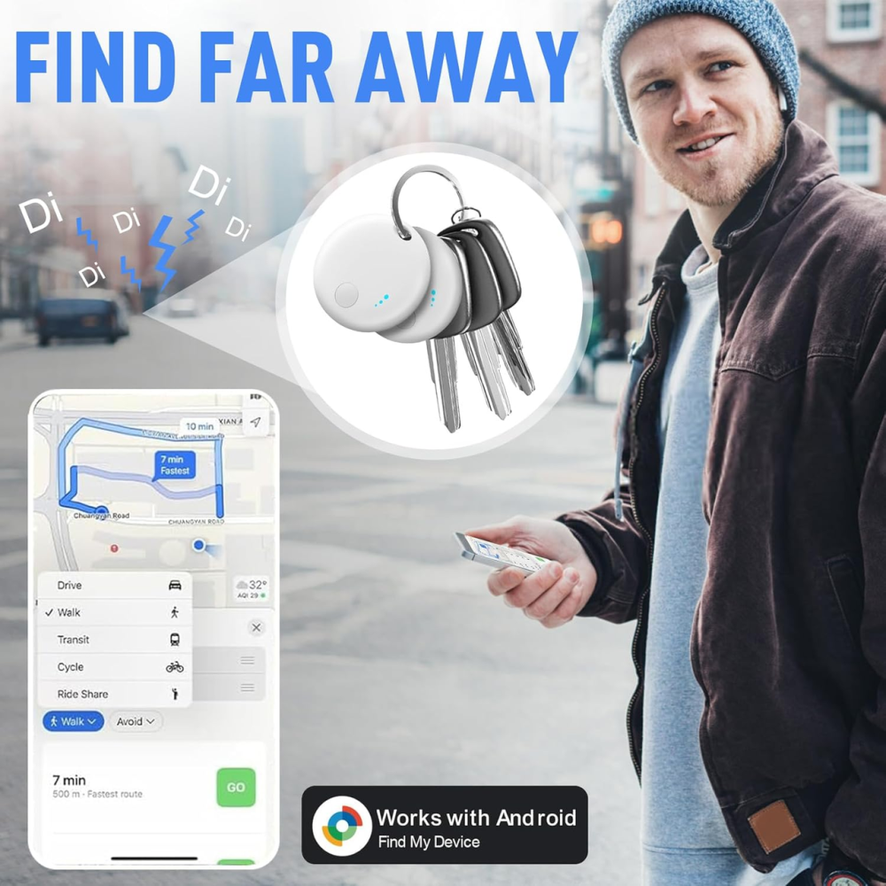 Комплект Bluetooth-трекерів Fortunepro (4 шт.) для Android: Пошук ключів та багажу через Google Find My Device, IP-захист, Black Київ - фото 7