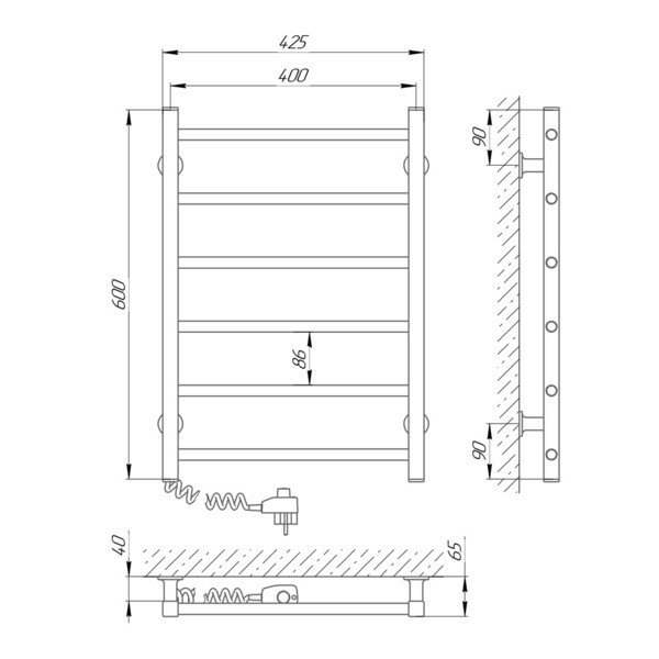 Электрический полотенцесушитель Laris Зебра Альфа ЧК6 400Х600 Э белый, левое подключение Киев - изображение 6