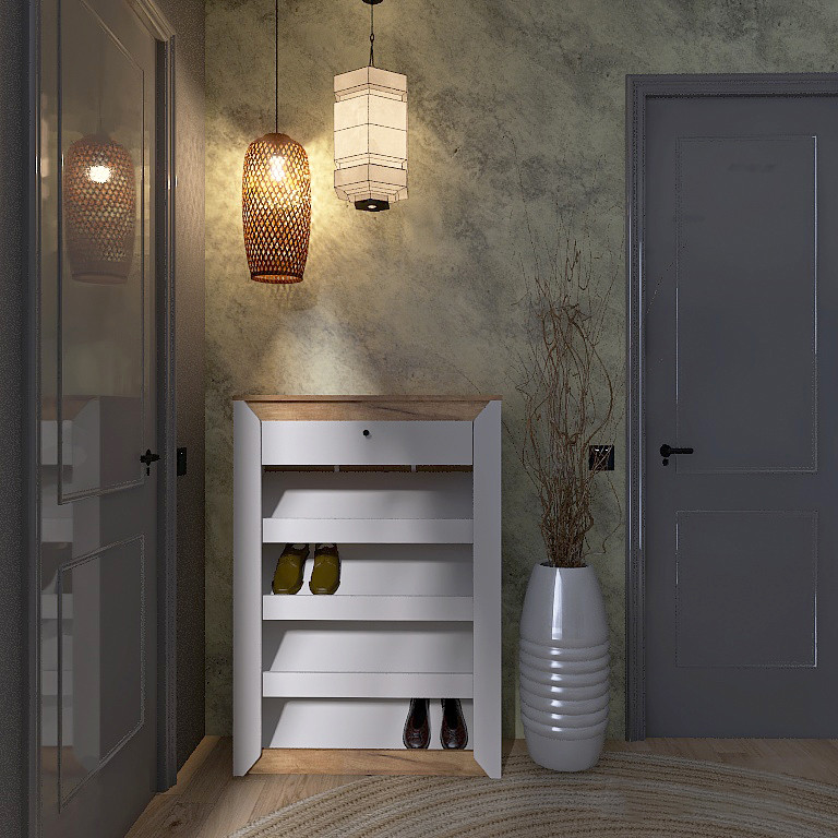 Тумба для обуви Эверест Нордик-800 80х32х113 см Белый + Дуб крафт золотой (DTM-5547) Днепр - изображение 2