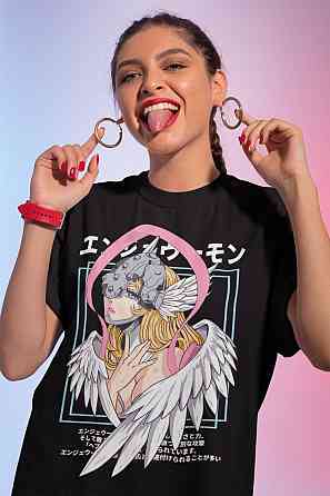 Футболка для хлопчика з аніме принтом Ангевомон С Аніме Дігімон оверсайз (зріст від 165 до 180) Чорний AnimeJ0158m Дніпро