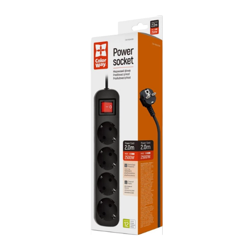 Фільтр мережевий 4 розетки 2м чорний CW-PSEA42BK ColorWay Житомир - изображение 3