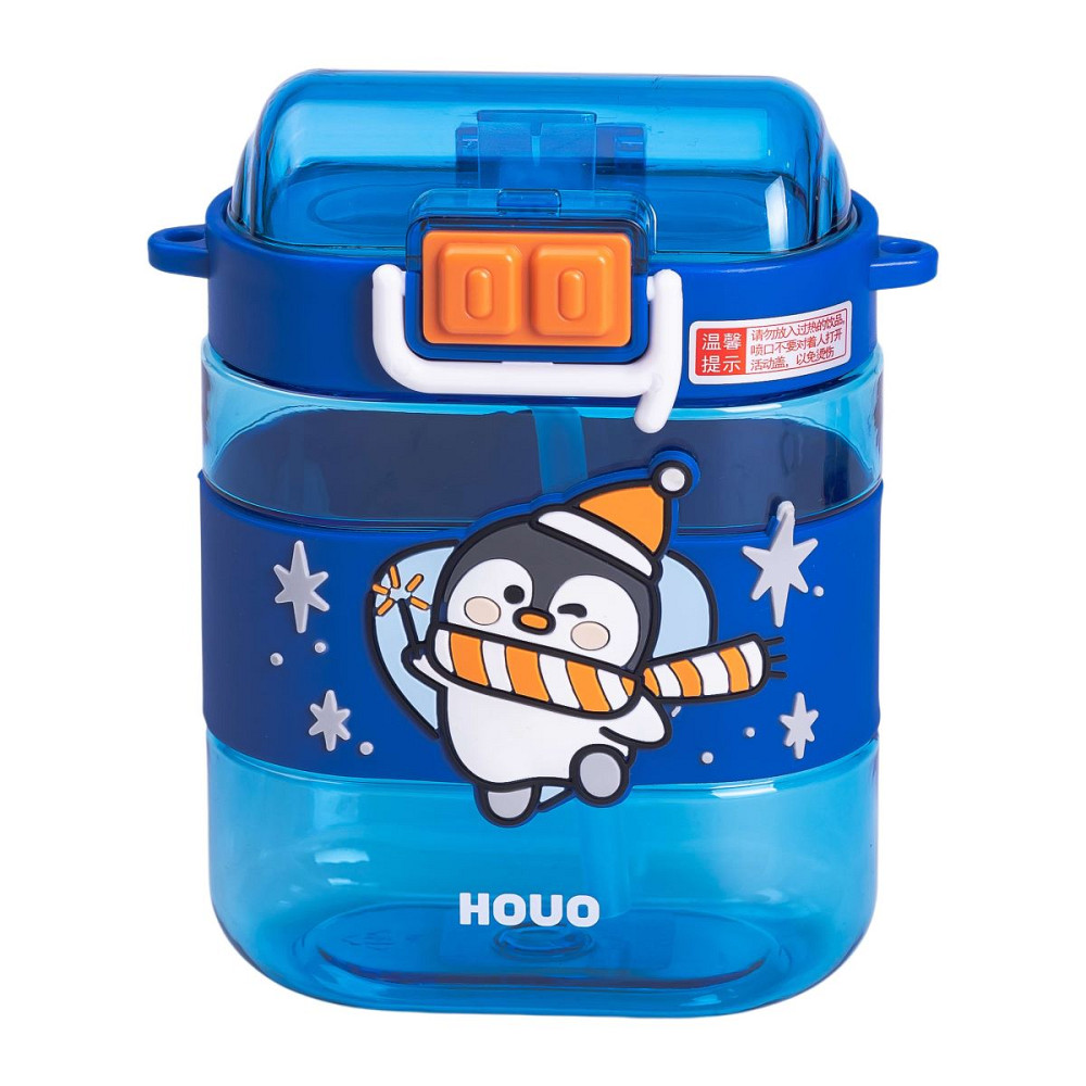 Пляшка для води дитяча з трубочкою та ремінцем 560 мл пляшечка для пиття в школу 15 см Синя HP-14-36BL Коломия - фото 3