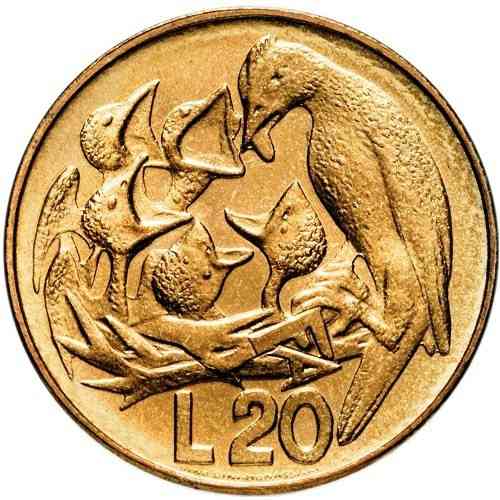 Монета 20 літрів. 1975 рік, Сан-Маріно.UNC Полтава