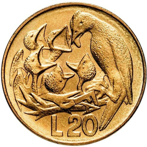 Монета 20 літрів. 1975 рік, Сан-Маріно.UNC Полтава - фото 1