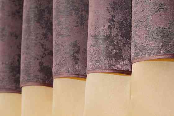 Кухонные шторы VR-Textil № 073к с ламбрекеном и подхватами персиковый с серо-пудровым 270х170 см (52-0204) Киев